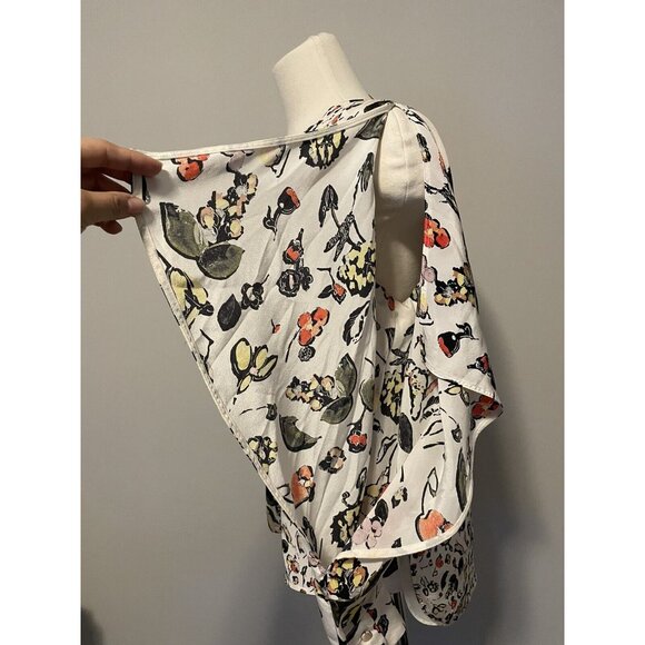 Grey Jason Wu White Silk Top with Floral Print and Front Keyhole, Size 6 - Picture 6 of 11